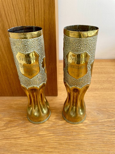 Pair brass trench art - pair,