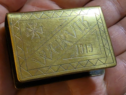 Ww1 trench art brass matchbox - art,